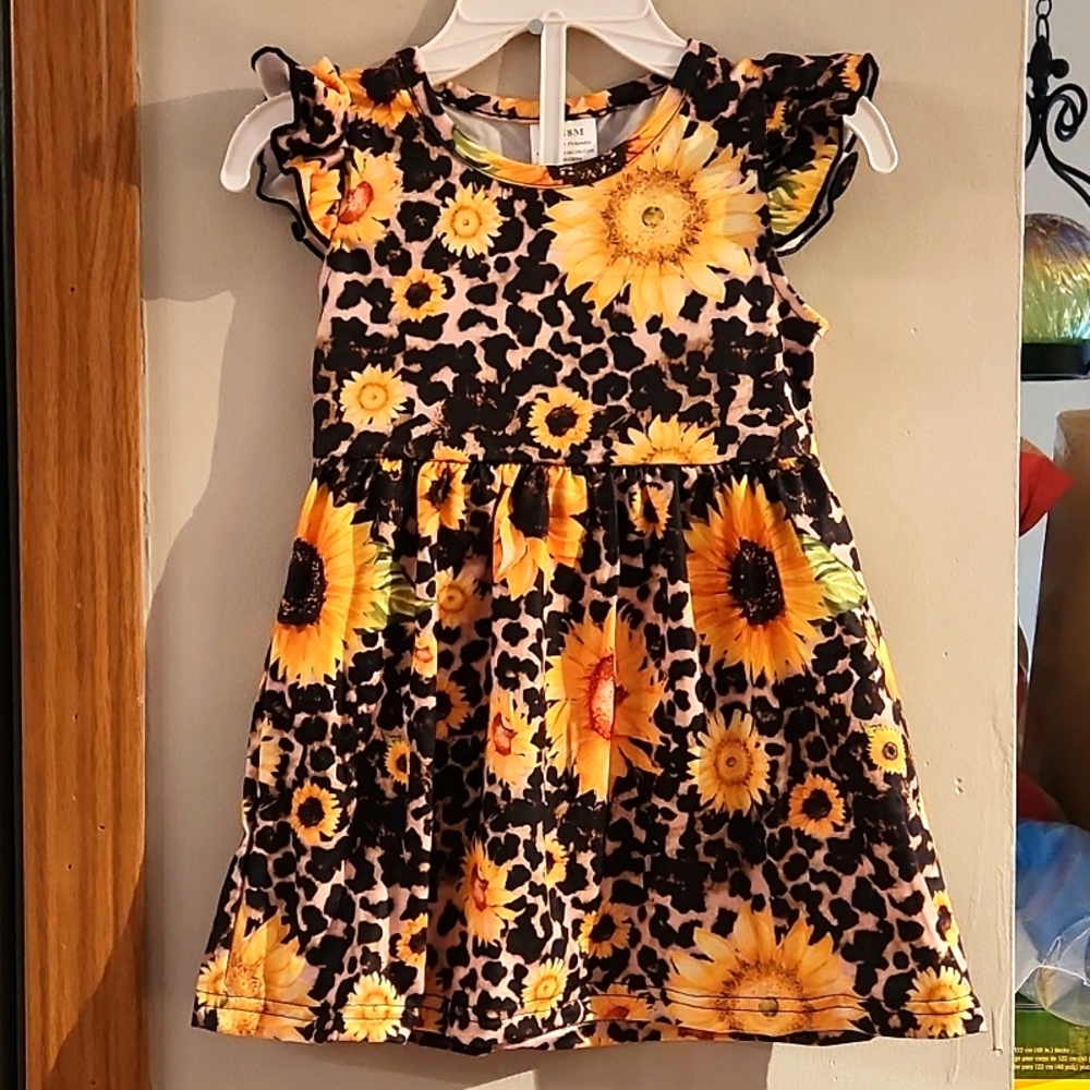 GIRLS BABY NEW SUNFLOWER AND LEOPARD PRINT SLEEVELESS DRESS SIZE 12-18MONTHS